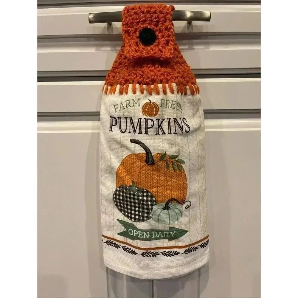 Crochet Top Kitchen Towel- Farm Fresh Pumpkins open daily